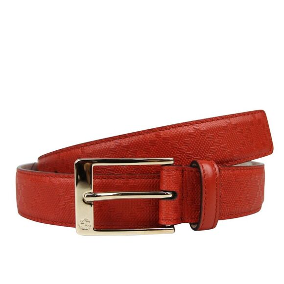Gucci Men's Orange Red Leather Diamante Square Buckle Belt (115 / 46) - Picture 1 of 4